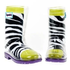 Transparent Welly Boots And Sock Package - Neon Zebra